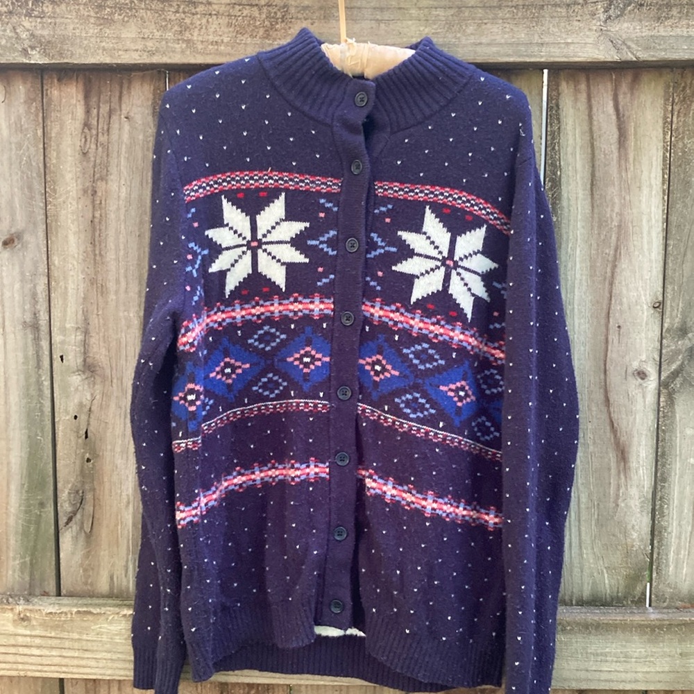 Lands’ End cotton wool fair isle cardigan